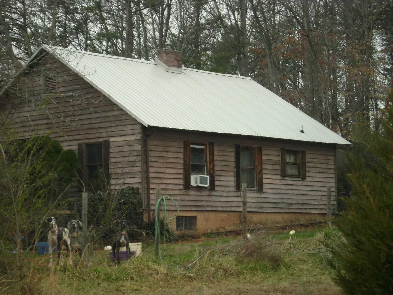 White metal roof on an old wood sided farmhouse, from a Metal Roof Installation job in Chaska